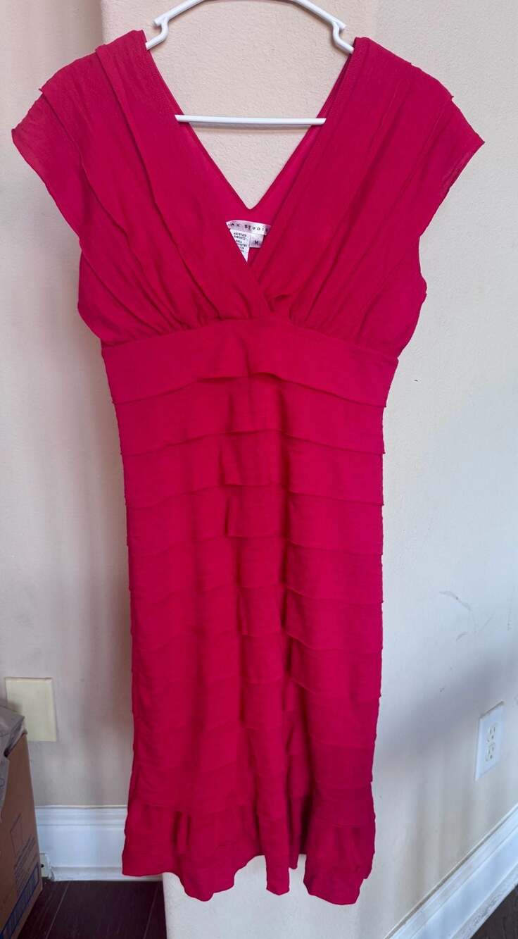 Max Studio New with tags Red Tiered Sheath Dress with Double-V Neck